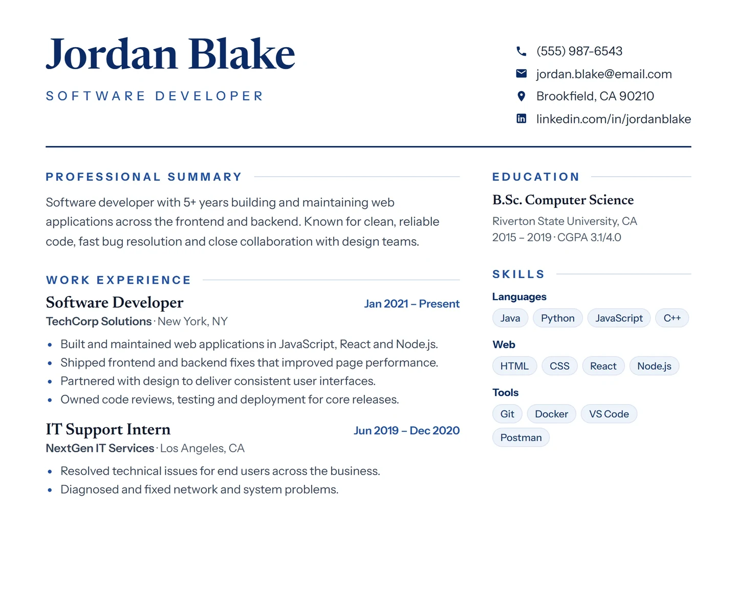 DAVZON formatted candidate CV